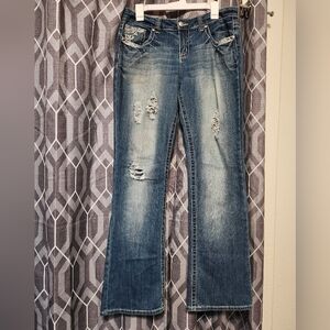 Zco Blue Distressed Women's Flare Jeans